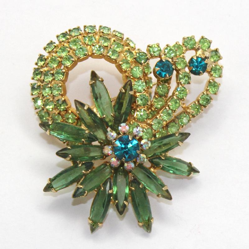 Front view of Green Navettes Brooch