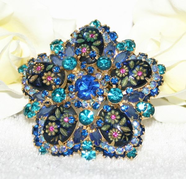 Front view of Blue Cabochons Molded/Cut Brooch