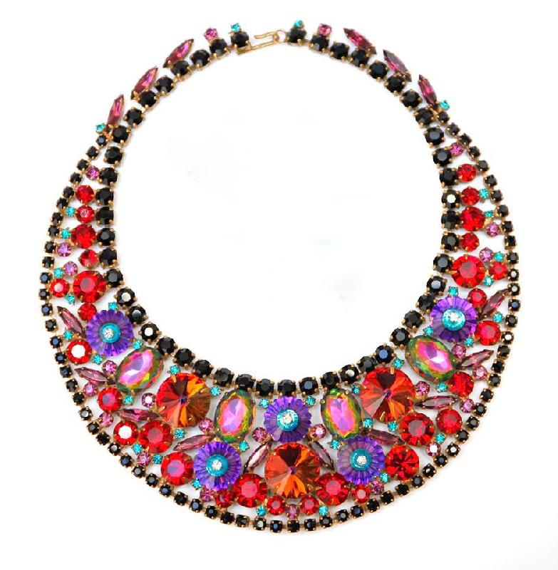 Front view of Multiple Colors Oval Rivoli/Margarita Necklace
