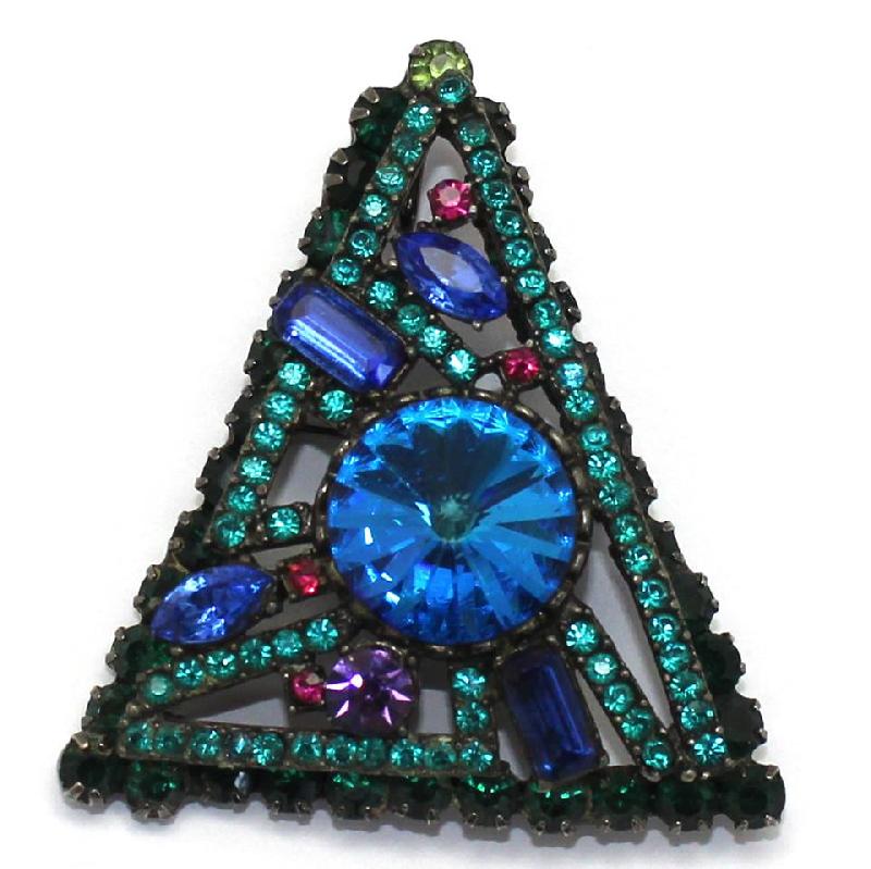 Front view of Blue Baguettes Rivoli/Margarita Brooch
