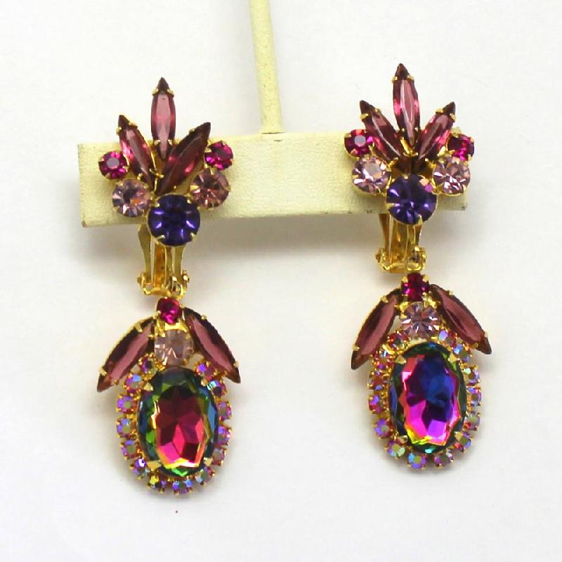 Front view of Multiple Colors Oval Multi-Color/Shaded Earrings Clip