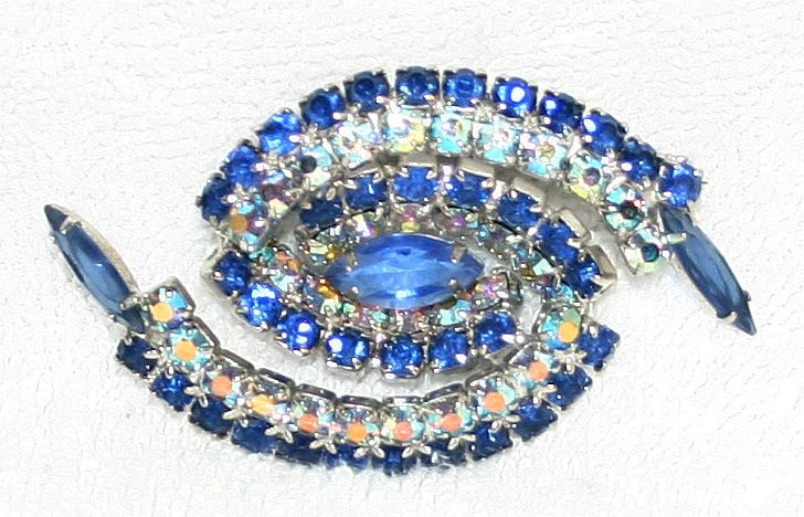 Front view of Blue Navettes Brooch