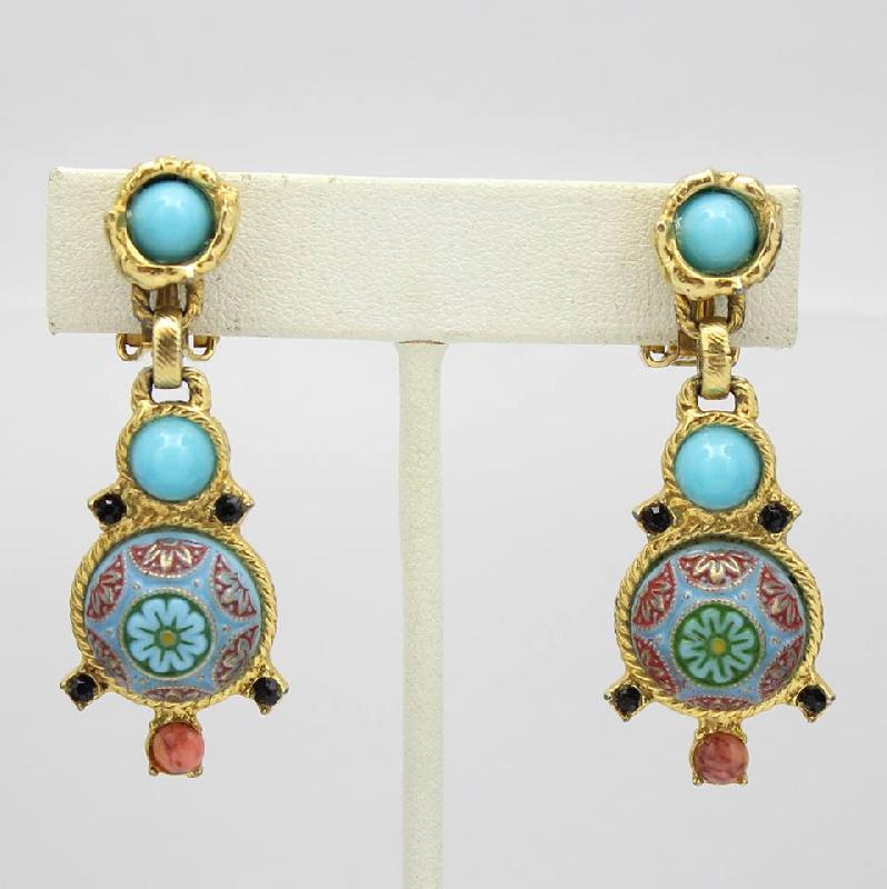 Front view of Blue Cabochons Molded/Cut Earrings Clip