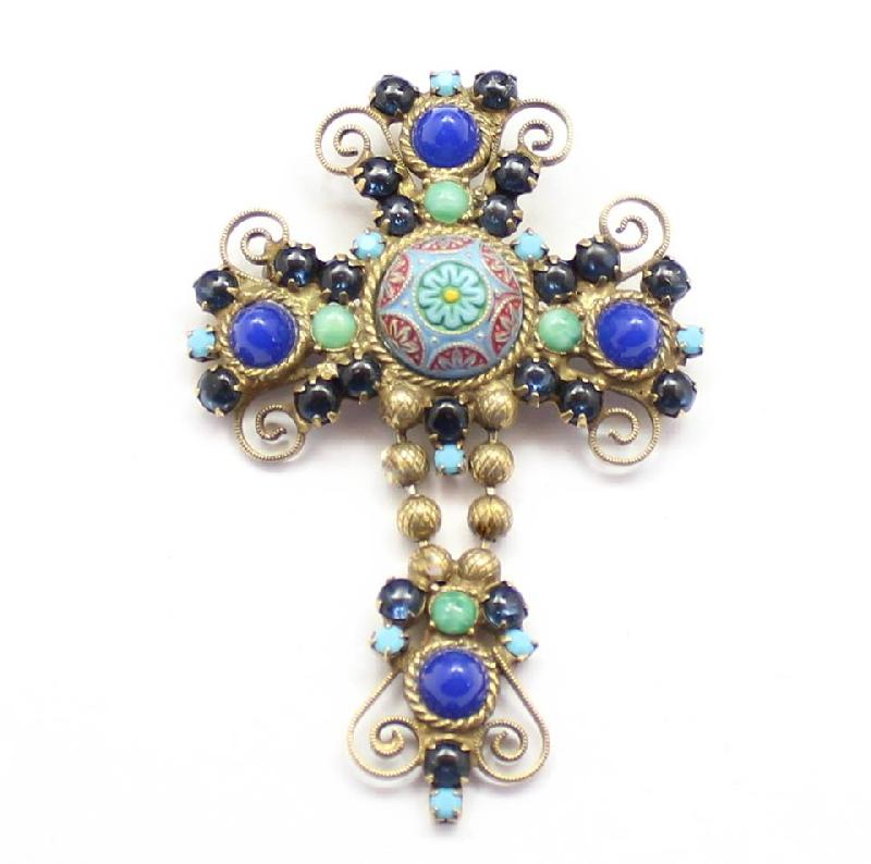 Front view of Blue Cabochons Molded/Cut Brooch