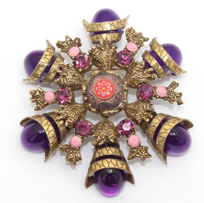 Front view of Purple (cardinal) Cabochons Molded/Cut Brooch