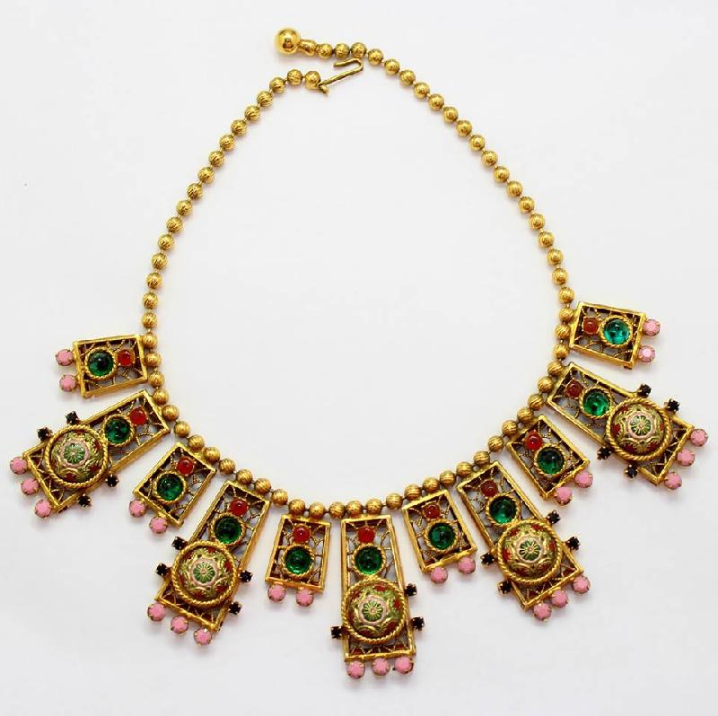 Front view of Multiple Colors Cabochons Molded/Cut Necklace
