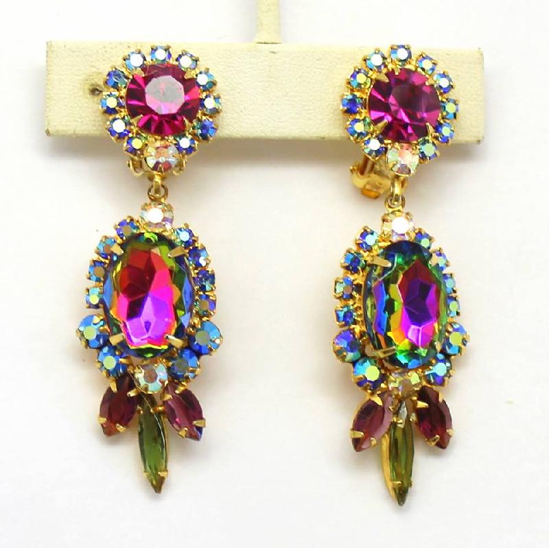 Front view of Multiple Colors Oval Multi-Color/Shaded Earrings Clip