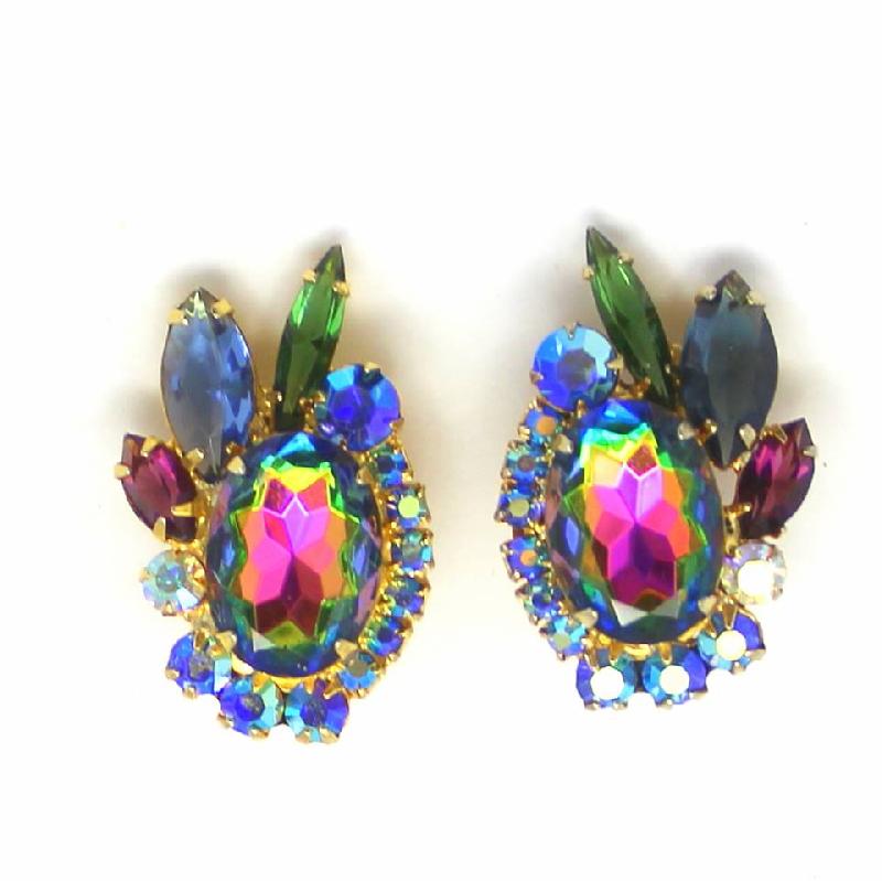 Front view of Multiple Colors Oval Multi-Color/Shaded Earrings Clip