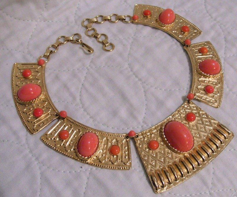 Front view of Orange Oval Plastic Necklace