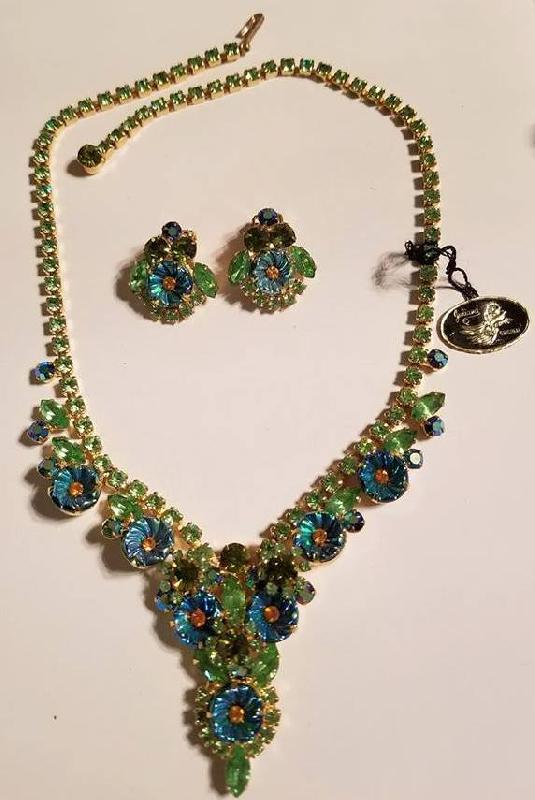 Front view of Green Navettes Molded/Cut Necklace