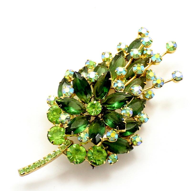 Front view of Green Navettes Brooch
