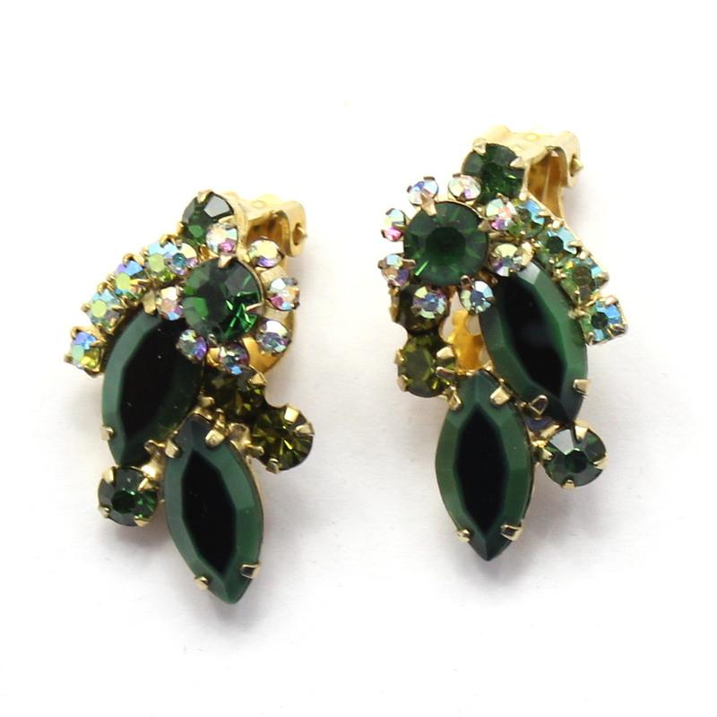 Front view of Green Navettes Multi-Color/Shaded Earrings Clip
