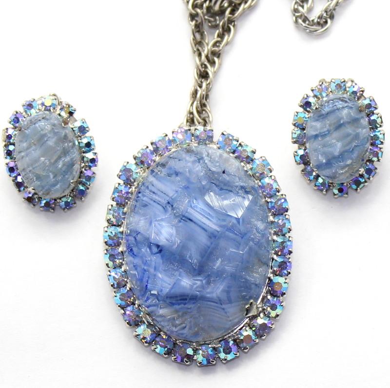 Front view of Blue Cabochons Molded/Cut Earrings Clip
