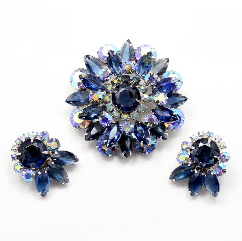 Front view of Blue Navettes Brooch