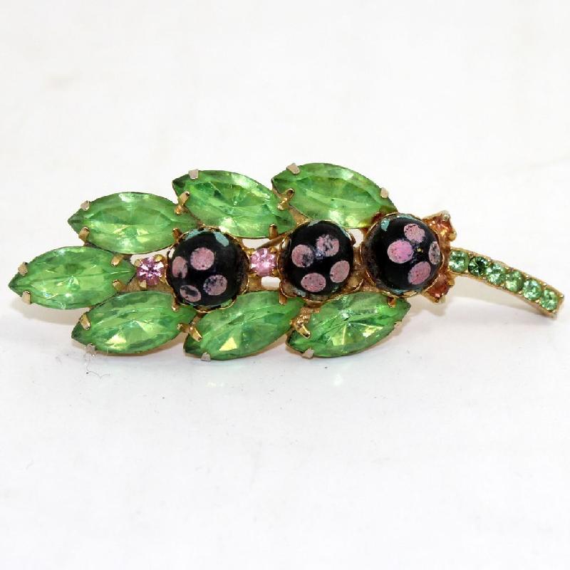 Front view of Green Navettes Spotted Brooch