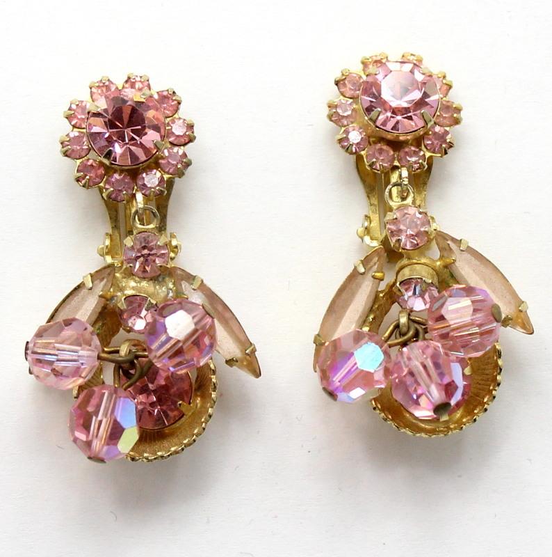 Front view of Pink Navettes Earrings Clip