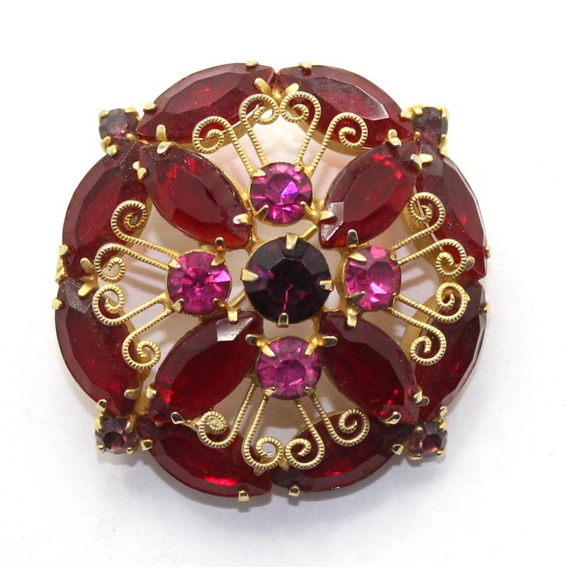 Front view of Red Navettes Brooch