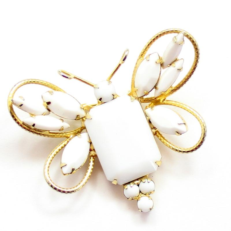 Front view of White (chalk Or Milk) Emerald Cut Brooch