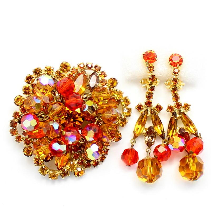Front view of Orange Navettes Brooch