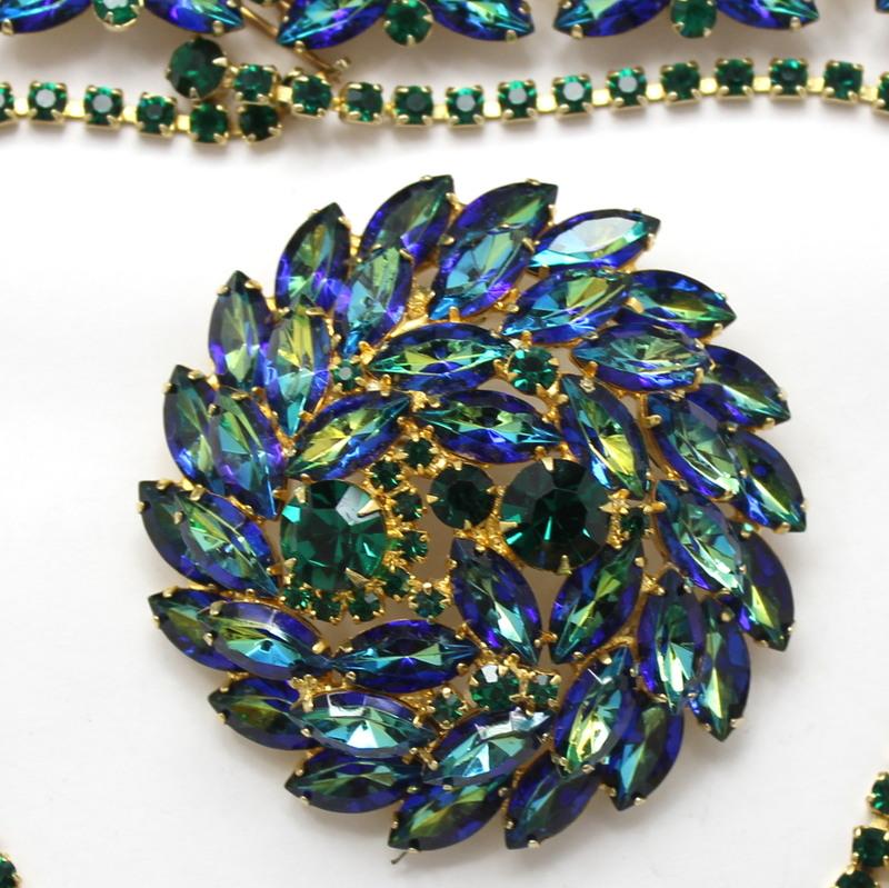 Front view of Green Navettes Multi-Color/Shaded Brooch