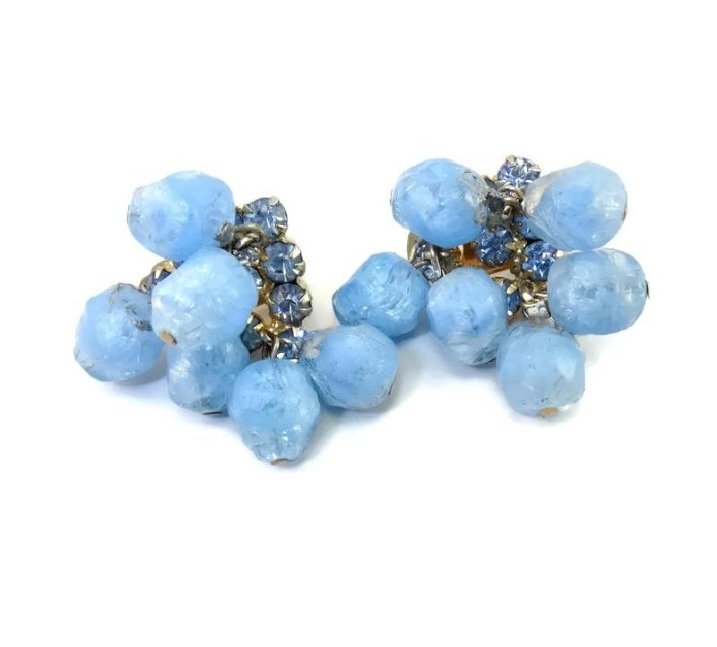 Front view of Blue Chatons Only Earrings Clip