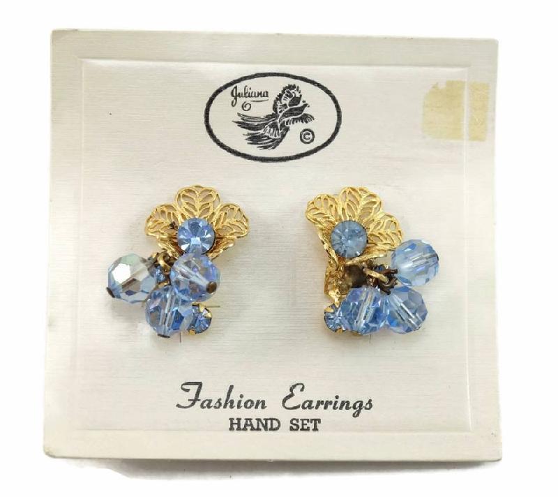 Front view of Blue Chatons Only Earrings Clip