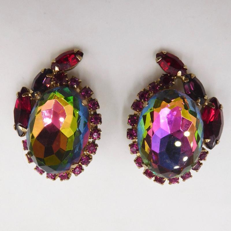 Front view of Multiple Colors Oval Multi-Color/Shaded Earrings Clip
