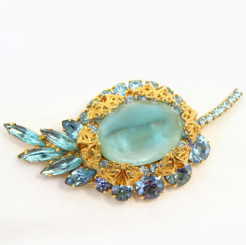 Front view of Blue Cabochons Brooch