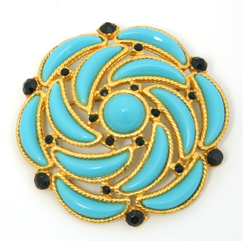 Front view of Blue Cabochons Plastic Brooch