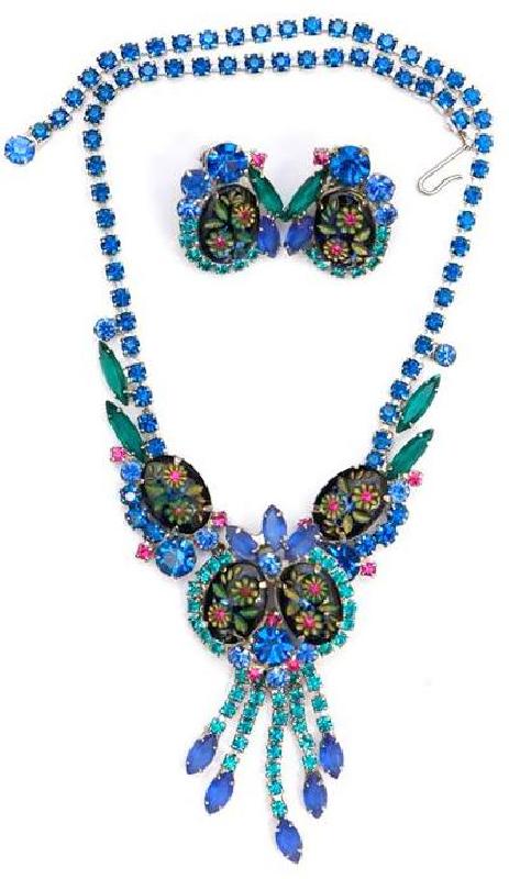 Front view of Blue Cabochons Molded/Cut Earrings Clip