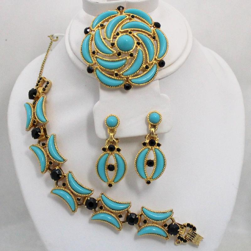 Front view of Blue Cabochons Plastic Earrings Clip
