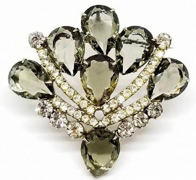 Front view of Gray (black Diamond) Pear Brooch