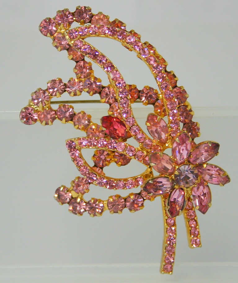 Front view of Pink Navettes Brooch