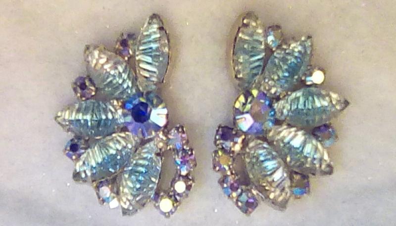 Front view of Blue Navettes Molded/Cut Earrings Clip