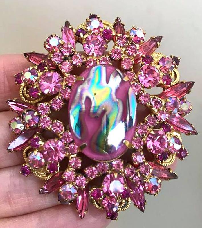 Front view of Pink Cabochons Multi-Color/Shaded Brooch