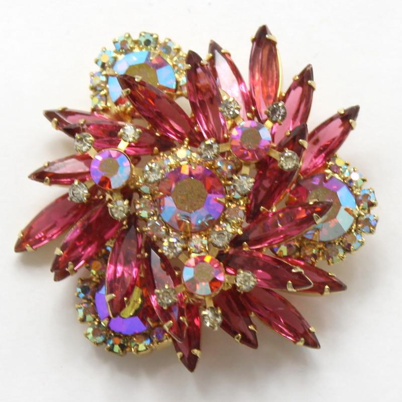 Front view of Pink Navettes Brooch