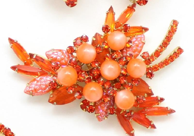 Front view of Orange Navettes Molded/Cut Brooch