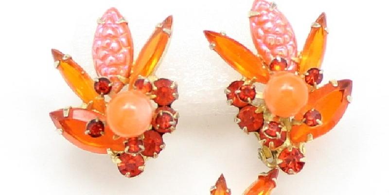 Front view of Orange Navettes Molded/Cut Earrings Clip