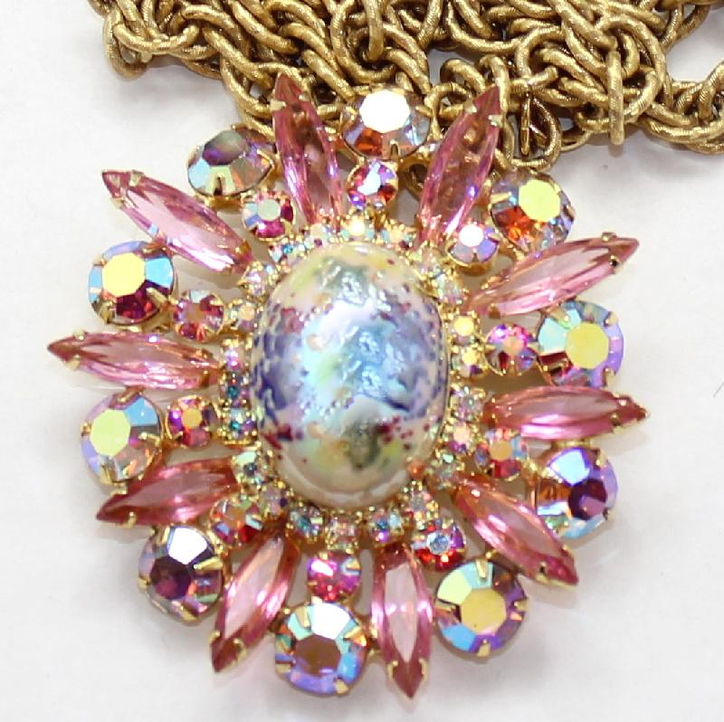 Front view of Pink Cabochons Painted (hand/Transfer) Pin Pendant
