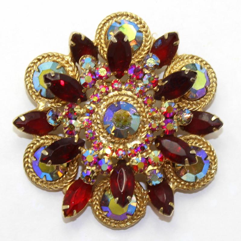 Front view of Red Navettes Brooch