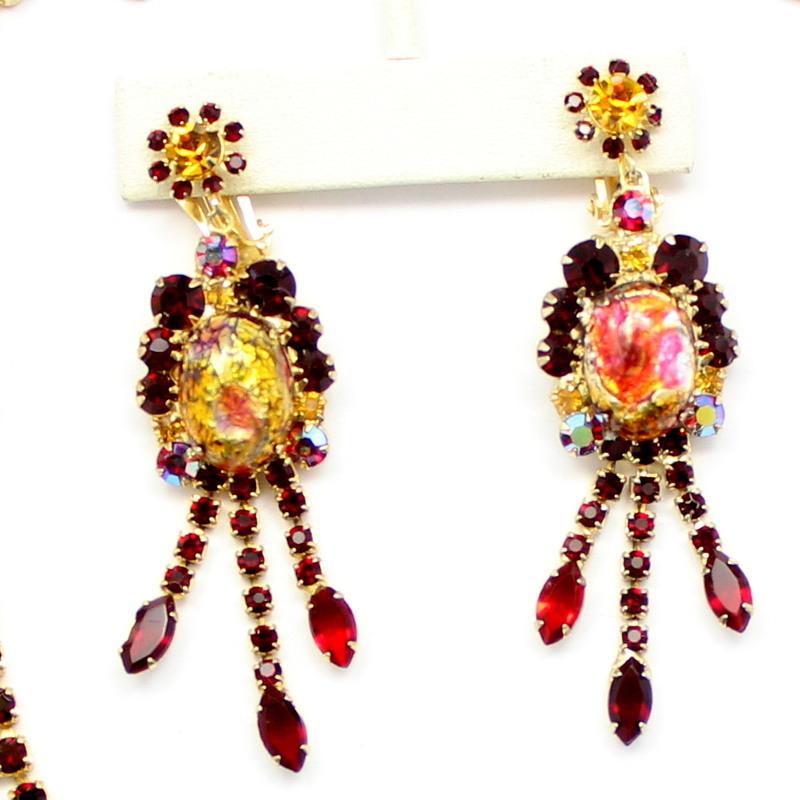 Front view of Red Cabochons Multi-Color/Shaded Earrings Clip