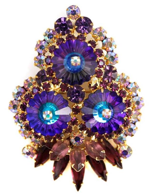 Front view of Purple (cardinal) Navettes Rivoli/Margarita Pin Pendant