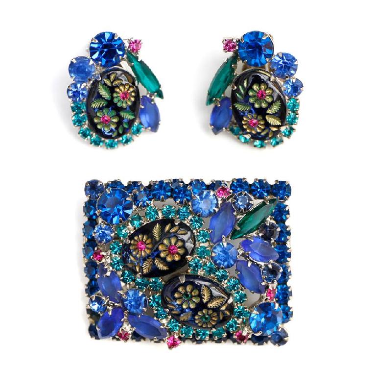 Front view of Blue Cabochons Molded/Cut Brooch
