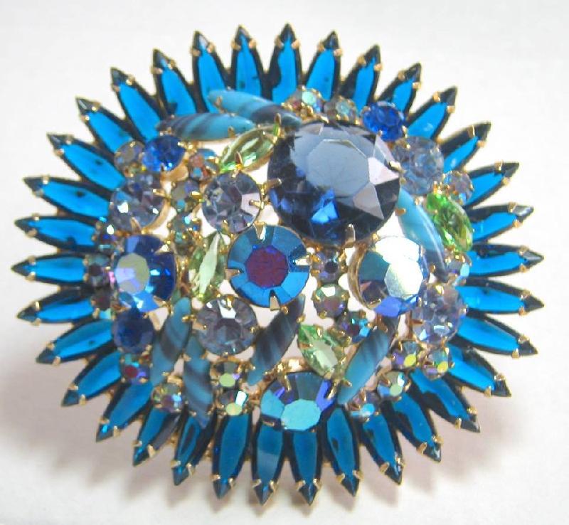 Front view of Blue Cabochons Striped Brooch