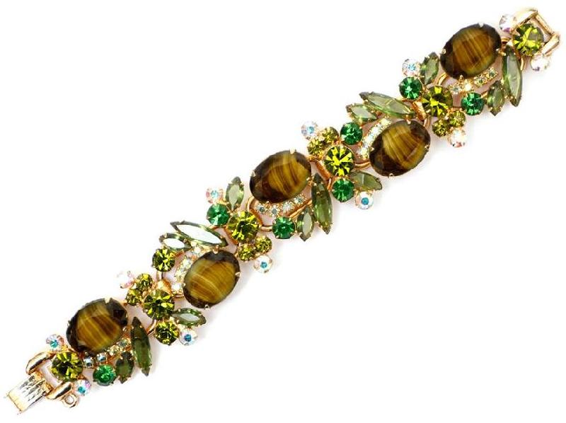 Front view of Green Cabochons Striped Bracelet 5 Link