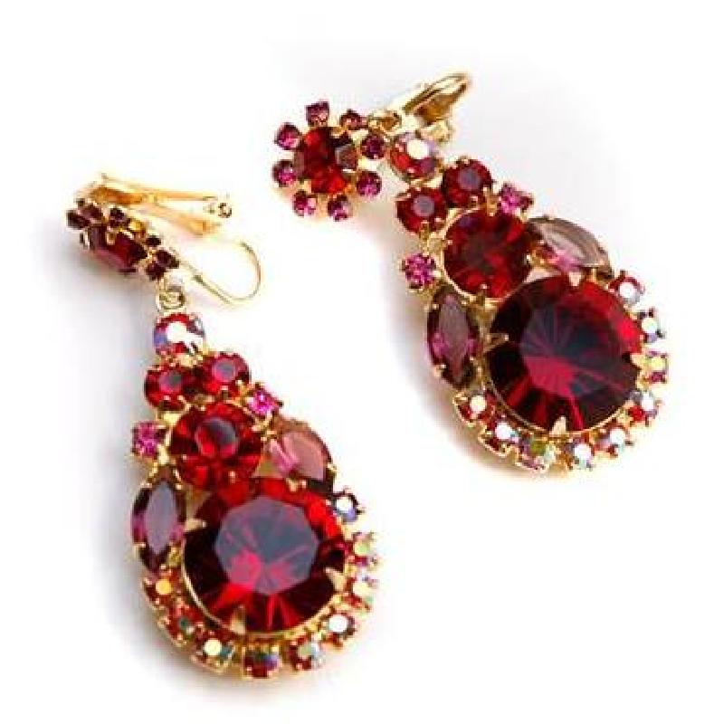 Front view of Red Navettes Earrings Clip