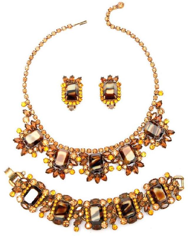 Front view of Topaz Emerald Cut Striped Necklace