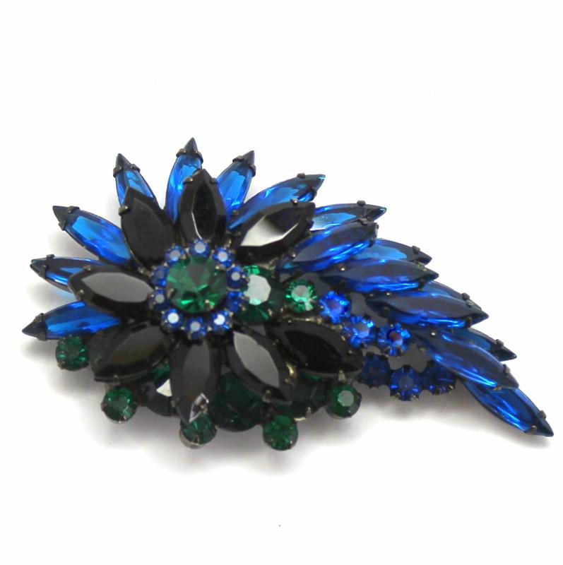 Front view of Blue Navettes Brooch