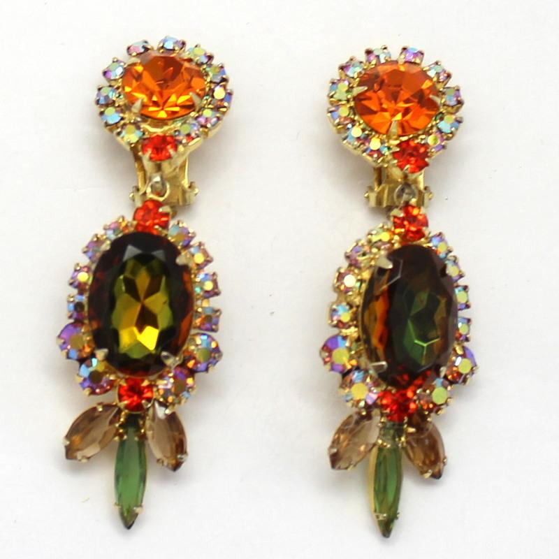 Front view of Fall Oval Multi-Color/Shaded Earrings Clip