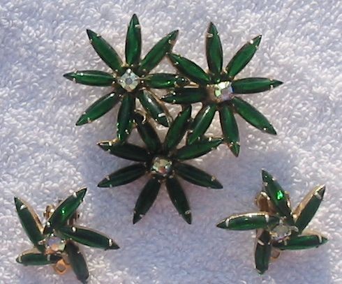 Front view of Green Navettes Brooch